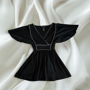 Susie Rose black contrast bat wing tie back babydoll top y2k mcbling fairy